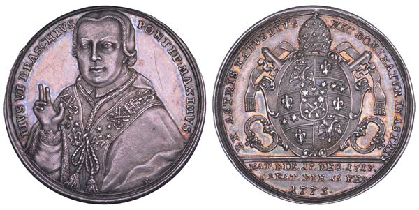 STATO PONTIFICIO. PIO VI (Giannangelo Braschi), 1775-1799. Medaglia in argento 1775.