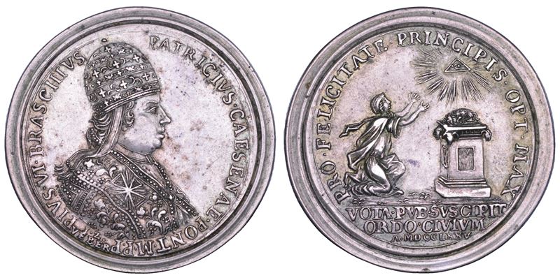 STATO PONTIFICIO. PIO VI (Giannangelo Braschi), 1775-1799. Medaglia in argento 1775 (A. I). Elevazione al Pontificato. Omaggio dei Cesenati.  - Auction Numismatics - Cambi Casa d'Aste