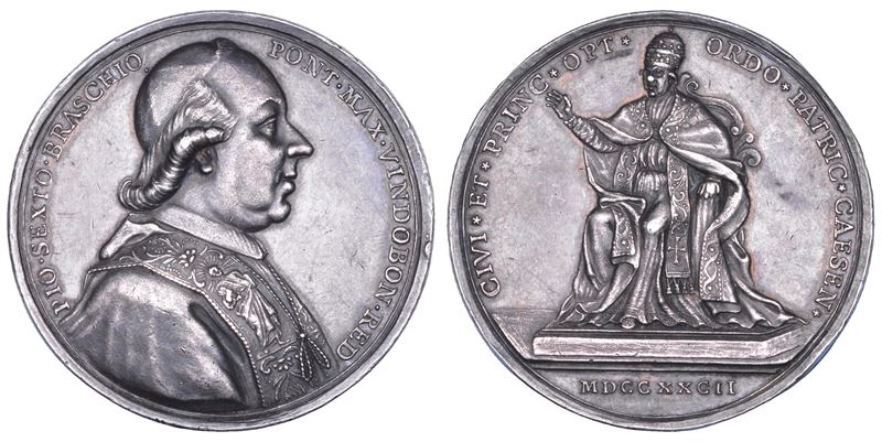 STATO PONTIFICIO. PIO VI (Giannangelo Braschi di Cesena), 1775-1799. Medaglia in argento 1782 (A. VIII). Ritorno dal viaggio a Vienna (omaggio della nobiltà di Cesena).  - Asta Numismatica - Cambi Casa d'Aste
