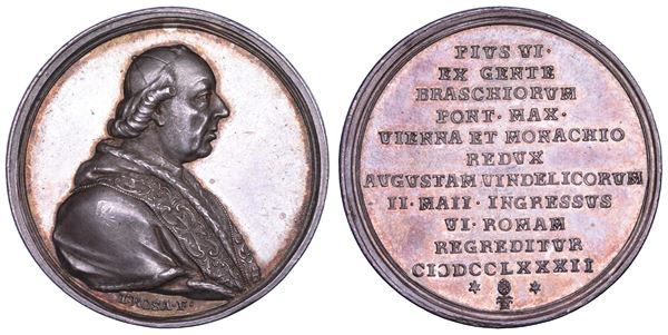 STATO PONTIFICIO. PIO VI (Giannangelo Braschi di Cesena), 1775-1799. Medaglia in argento 1782 (A. VIII).