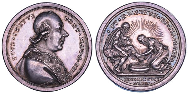 STATO PONTIFICIO. PIO VI (Giannangelo Braschi), 1775-1799. Medaglia in argento (1786)/A. XII. Lavanda dei piedi del Giovedì Santo.