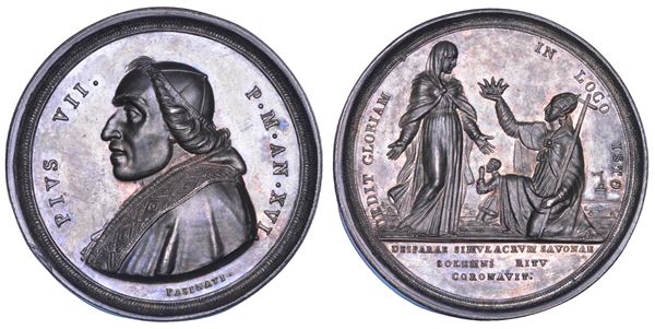 STATO PONTIFICIO. PIO VII (Barnaba Chiaramonti), 1800-1823. Medaglia annuale in argento 1815.