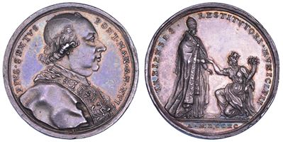 Pio VI (Giannangelo Braschi), Medaglia in argento 'Lavanda dei piedi del Giovedì Santo', 1790