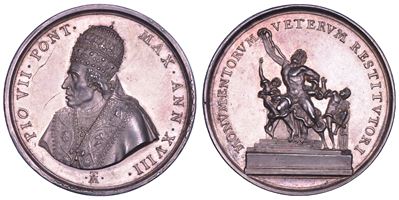 PIO VII, Medaglia annuale in argento (1817) commemorativa della Restituzione di opere d'arte da p...