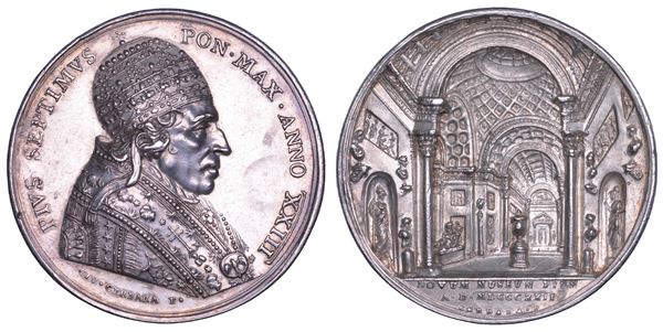 STATO PONTIFICIO. PIO VII (Barnaba Chiaramonti), 1800-1823. Medaglia annuale in argento 1822/A. XXIII. Ampliamento Museo Vaticano.