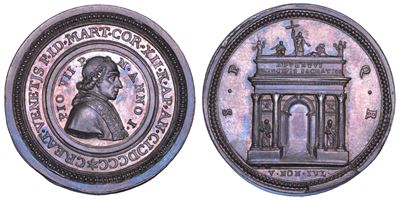 PIO VII (Barnaba Chiaramonti), Medaglia in argento 1800, Ingresso del Papa a Roma