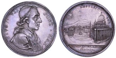 Pio VII (Barnaba Chiaramonti), Medaglia in argento con busto del Papa, 1801