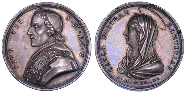 STATO PONTIFICIO. PIO VII (Barnaba Chiaramonti), 1800-1823. Medaglia in argento (1804)/A.V. Viaggio a Parigi. Beata Vergine.