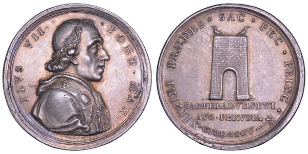 STATO PONTIFICIO. PIO VII (Barnaba Chiaramonti), 1800-1823. Medaglia in argento 1805 (A. VI). Visita del Pontefice a Perugia.