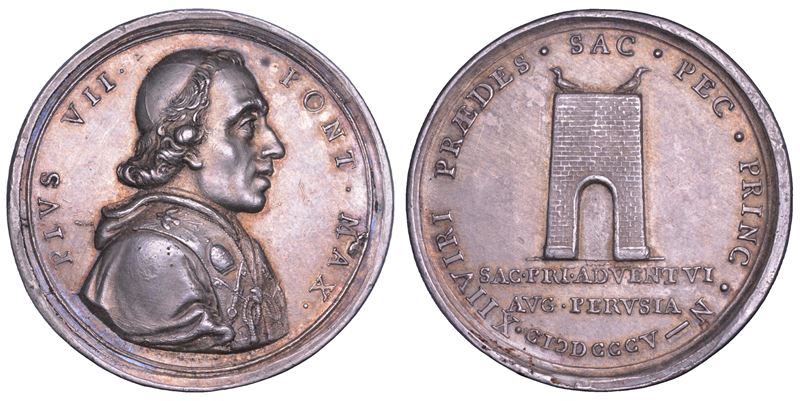 STATO PONTIFICIO. PIO VII (Barnaba Chiaramonti), 1800-1823. Medaglia in argento 1805 (A. VI). Visita del Pontefice a Perugia.  - Auction Numismatics - Cambi Casa d'Aste
