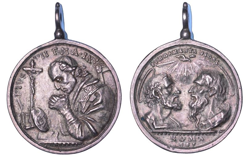 STATO PONTIFICIO. PIO VII (Barnaba Chiaramonti), 1800-1823. Medaglia devozionale in argento A.IX. Il Papa in preghiera.  - Asta Numismatica - Cambi Casa d'Aste
