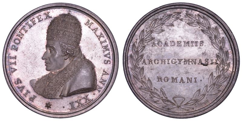 STATO PONTIFICIO. PIO VII (Barnaba Chiaramonti), 1800-1823. Medaglia premio in argento A.XXI. Medaglia premio per i docenti dell'Università di Roma.  - Auction Numismatics - Cambi Casa d'Aste