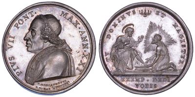 PIO VII (Barnaba Chiaramonti), Medaglia in argento commemorativa, 1820/A. XXI - Lavanda dei piedi...