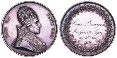 PIO VII, Medaglia da matrimonio in argento, 1820