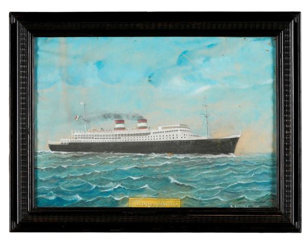 Firmato R. Amendola, 1935 Ritratto del Conte Savoia in navigazione