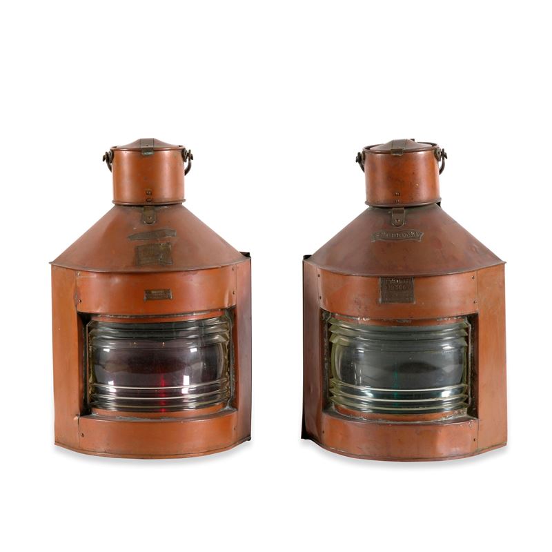 Coppia di fanali da bordo in rame  - Auction Scientific Instruments and Maritime Art - Cambi Casa d'Aste