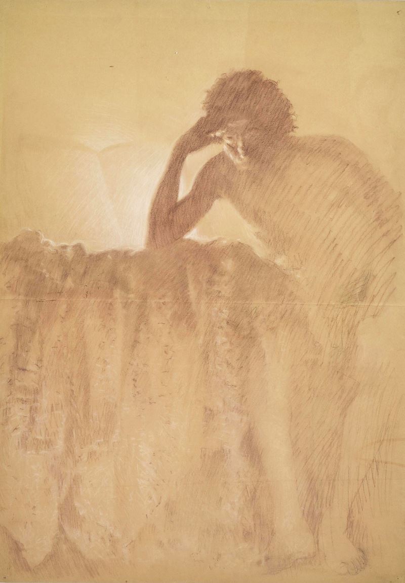Artista del XX secolo Figura seduta  - Grande disegno su carta - Asta La Wunderkammer di Ettore Mocchetti - Cambi Casa d'Aste