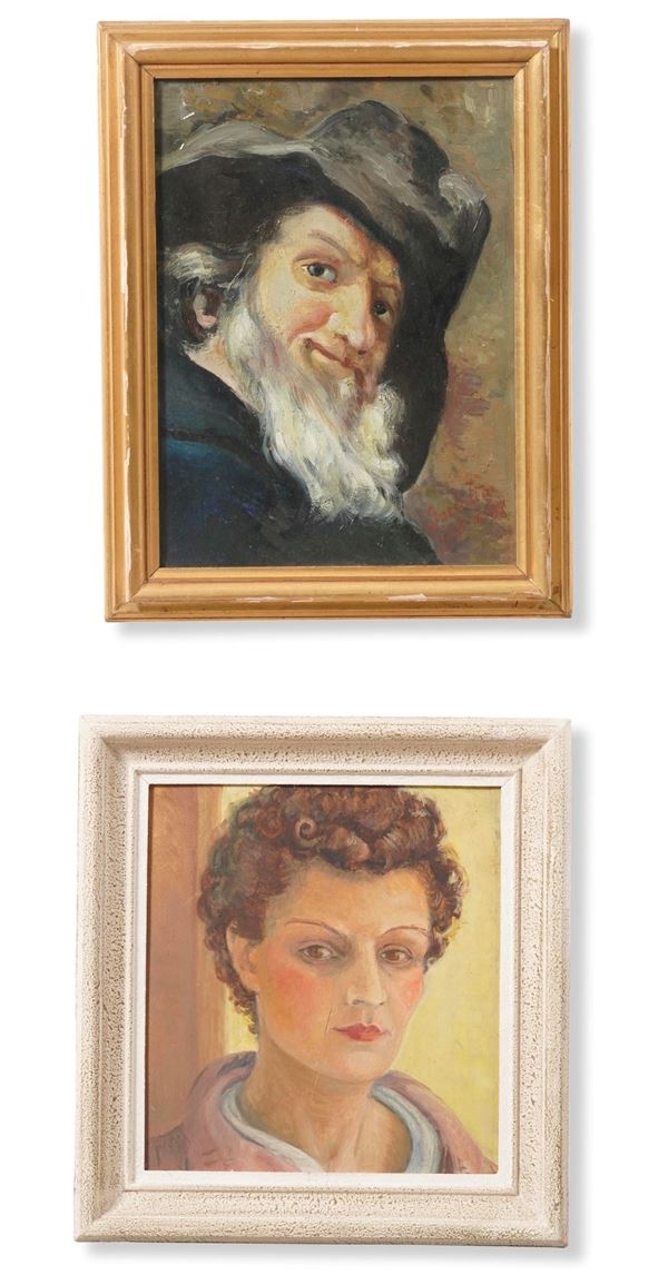 Due dipinti su tavola Ritratto femminile Ritratto di anziano