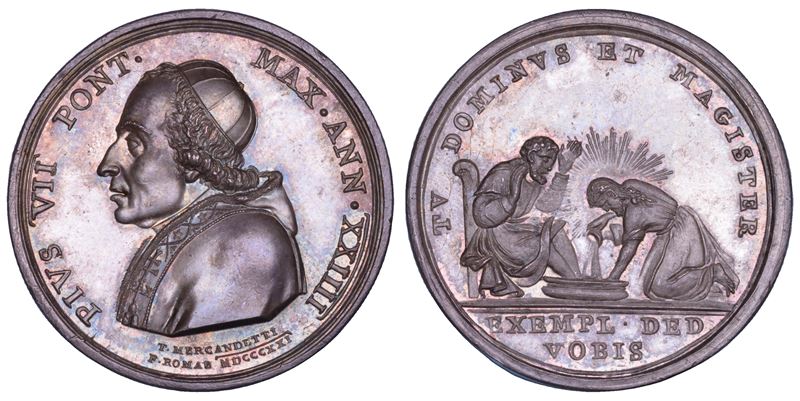 STATO PONTIFICIO. PIO VII (Barnaba Chiaramonti), 1800-1823. Medaglia in argento (1823)/A. XXIIII. Lavanda dei piedi del Giovedì Santo.  - Auction Numismatics - Cambi Casa d'Aste