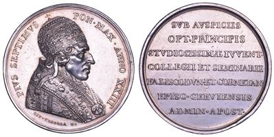 PIO VII (Barnaba Chiaramonti), Medaglia premio in argento, 1822