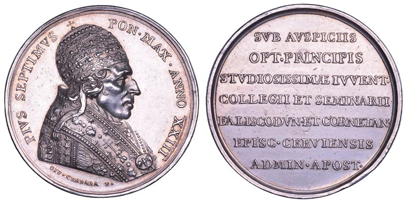 STATO PONTIFICIO. PIO VII (Barnaba Chiaramonti), 1800-1823. Medaglia premio in argento (1822)/A. XXIII. Seminario di Montefiascone.  - Asta Numismatica - Cambi Casa d'Aste