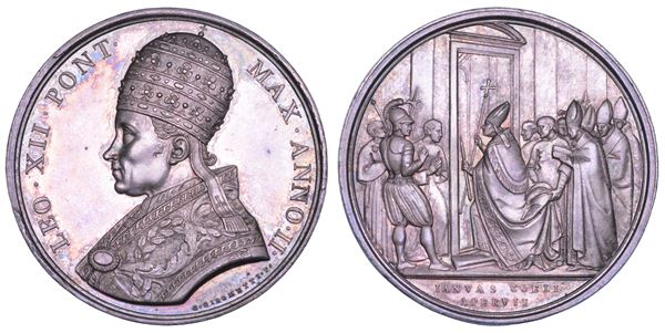 STATO PONTIFICIO. LEONE XII (Annibale Sermattei della Genga), 1823-1829. Medaglia annuale in argento 1825/A.II. Apertura dell'Anno Santo.