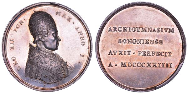 STATO PONTIFICIO. LEONE XII (Annibale Sermattei della Genga), 1823-1829. Medaglia in argento 1824/A. I. Università di Bologna.