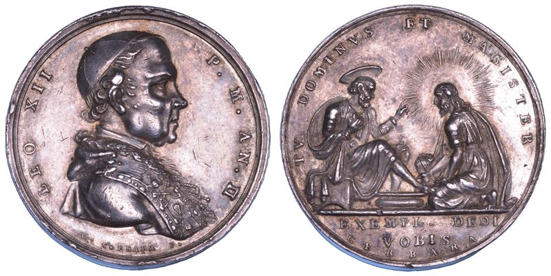STATO PONTIFICIO. LEONE XII (Annibale Sermattei della Genga), 1823-1829. Medaglia in argento (1824)/A. II. Lavanda dei piedi del Giovedì Santo.  - Asta Numismatica - Cambi Casa d'Aste