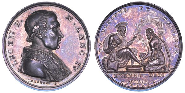 STATO PONTIFICIO. LEONE XII (Annibale Sermattei della Genga), 1823-1829. Medaglia in argento (1827)/A. IV. Lavanda dei piedi del Giovedì Santo.