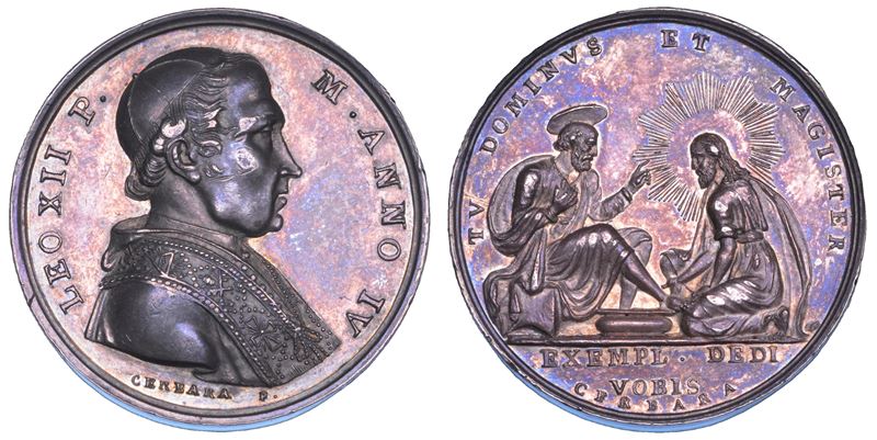 STATO PONTIFICIO. LEONE XII (Annibale Sermattei della Genga), 1823-1829. Medaglia in argento (1827)/A. IV. Lavanda dei piedi del Giovedì Santo.  - Asta Numismatica - Cambi Casa d'Aste