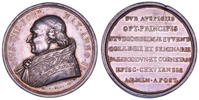 Giuseppe Cerbara, Medaglia premio in argento per Pio VIII (Francesco Saverio Castiglioni), 1830