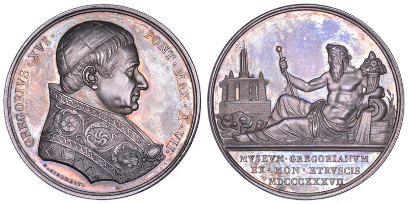 STATO PONTIFICIO. GREGORIO XVI (Bartolomeo Alberto Cappellari), 1831-1846. Medaglia annuale in argento 1837/A. VII. Costruzione del Museo Etrusco.  - Auction Numismatics - Cambi Casa d'Aste