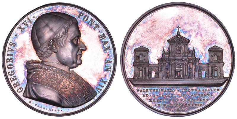 STATO PONTIFICIO. GREGORIO XVI (Bartolomeo Alberto Cappellari), 1831-1846. Medaglia annuale in argento 1844/XIV. Ampliamento dell'ospedale di S. Giacomo in Augusta.  - Asta Numismatica - Cambi Casa d'Aste