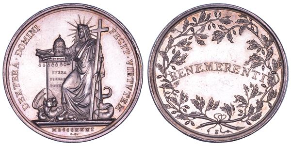 STATO PONTIFICIO. GREGORIO XVI (Bartolomeo Alberto Cappellari), 1831-1846. Medaglia in argento 1831/(A. I.). Benemerenti.