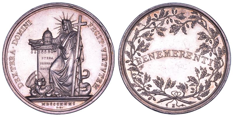 STATO PONTIFICIO. GREGORIO XVI (Bartolomeo Alberto Cappellari), 1831-1846. Medaglia in argento 1831/(A. I.). Benemerenti.  - Asta Numismatica - Cambi Casa d'Aste