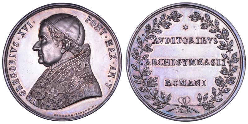 STATO PONTIFICIO. GREGORIO XVI (Bartolomeo Alberto Cappellari), 1831-1846. Medaglia in argento 1835/A. V. Premio agli studenti dell'Università di Roma.  - Asta Numismatica - Cambi Casa d'Aste