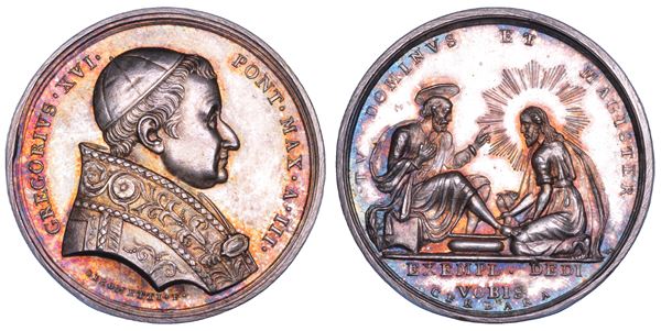 STATO PONTIFICIO. GREGORIO XVI (Bartolomeo Alberto Cappellari), 1831-1846. Medaglia in argento (1833)/A. III. Lavanda dei piedi del Giovedì Santo.