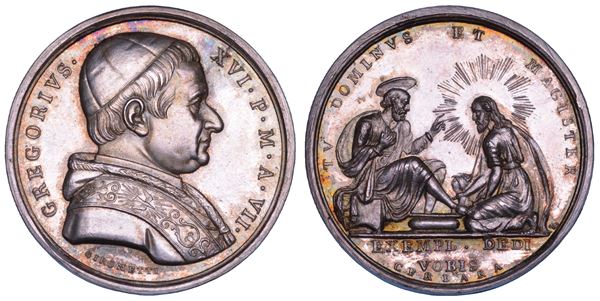 STATO PONTIFICIO. GREGORIO XVI (Bartolomeo Alberto Cappellari), 1831-1846. Medaglia in argento (1837)/A. VII. Lavanda dei piedi del Giovedì Santo.