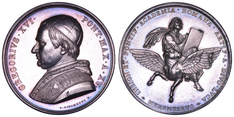 STATO PONTIFICIO. GREGORIO XVI (Bartolomeo Alberto Cappellari), 1831-1846. Medaglia in argento A. XV (1845). Premio dell’Accademia di San Luca.  - Asta Numismatica - Cambi Casa d'Aste
