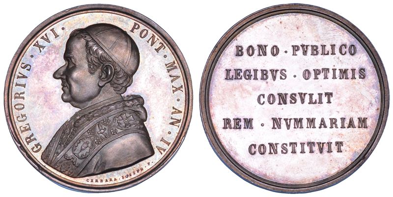 STATO PONTIFICIO. GREGORIO XVI (Bartolomeo Alberto Cappellari), 1831-1846. Medaglia in argento 1835/A. IV. Riforma monetaria.  - Asta Numismatica - Cambi Casa d'Aste