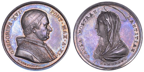 STATO PONTIFICIO. GREGORIO XVI (Bartolomeo Alberto Cappellari), 1831-1846. Medaglia in argento 1841/A.XI. Riconoscenza e devozione verso la Beata Vergine.