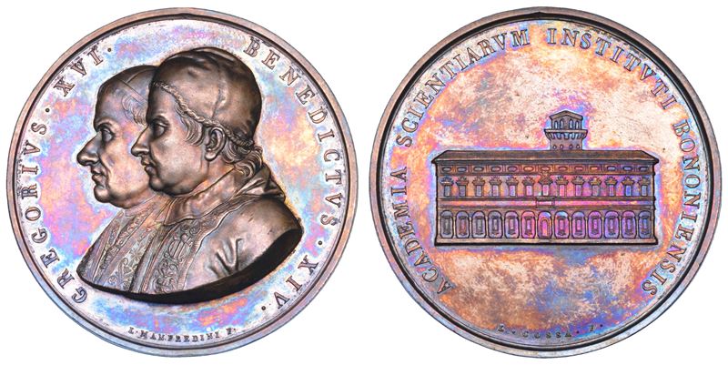 STATO PONTIFICIO. GREGORIO XVI (Bartolomeo Alberto Cappellari), 1831-1846. Medaglia in argento s.d. Accademia delle Scienze dell'Università di Bologna.  - Asta Numismatica - Cambi Casa d'Aste