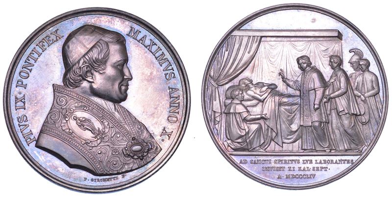 STATO PONTIFICIO. PIO IX (Giovanni Maria Mastai Ferretti), 1846-1878. Medaglia annuale in argento 1854/A. X. Visita del Papa all'Ospedale di Santo Spirito a Roma.  - Asta Numismatica - Cambi Casa d'Aste