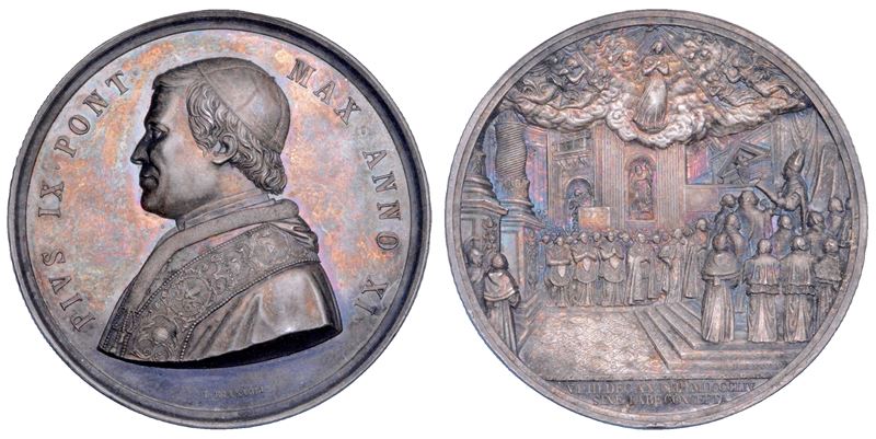 STATO PONTIFICIO. PIO IX (Giovanni Maria Mastai Ferretti), 1846-1878. Medaglia annuale in argento (1856)/A.XI.  Proclamazione del dogma dell'Immacolata Concezione.  - Asta Numismatica - Cambi Casa d'Aste