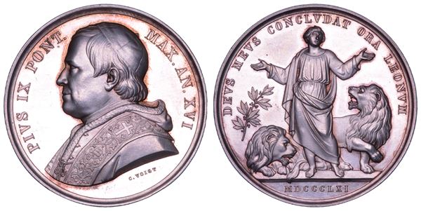 STATO PONTIFICIO. PIO IX (Giovanni Maria Mastai Ferretti), 1846-1878. Medaglia annuale in argento 1861/A. XVI. Protesta di Pio IX contro i nemici dello Stato Pontificio.