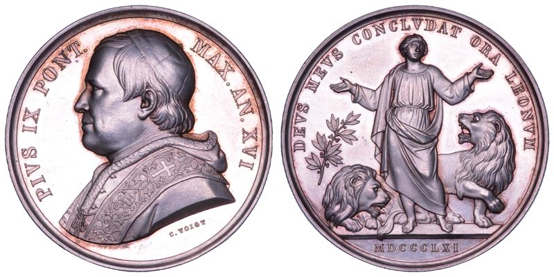 STATO PONTIFICIO. PIO IX (Giovanni Maria Mastai Ferretti), 1846-1878. Medaglia annuale in argento 1861/A. XVI. Protesta di Pio IX contro i nemici dello Stato Pontificio.  - Asta Numismatica - Cambi Casa d'Aste