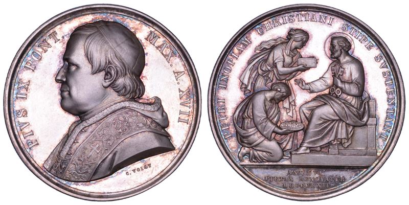 STATO PONTIFICIO. PIO IX (Giovanni Maria Mastai Ferretti), 1846-1878. Medaglia annuale in argento 1862/A. XVII. L'Obolo di San Pietro.  - Auction Numismatics - Cambi Casa d'Aste