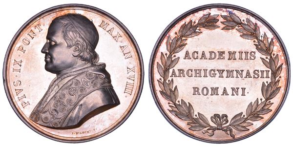 STATO PONTIFICIO. PIO IX (Giovanni Maria Mastai Ferretti), 1846-1878. Medaglia in argento (1863)/A.XVIII. Università di Roma.