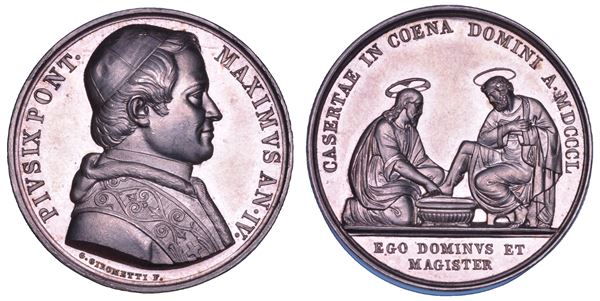 STATO PONTIFICIO. PIO IX (Giovanni Maria Mastai Ferretti), 1846-1878. Medaglia in argento 1850/A.IV. Lavanda dei piedi del Giovedì Santo (Emessa a Caserta).