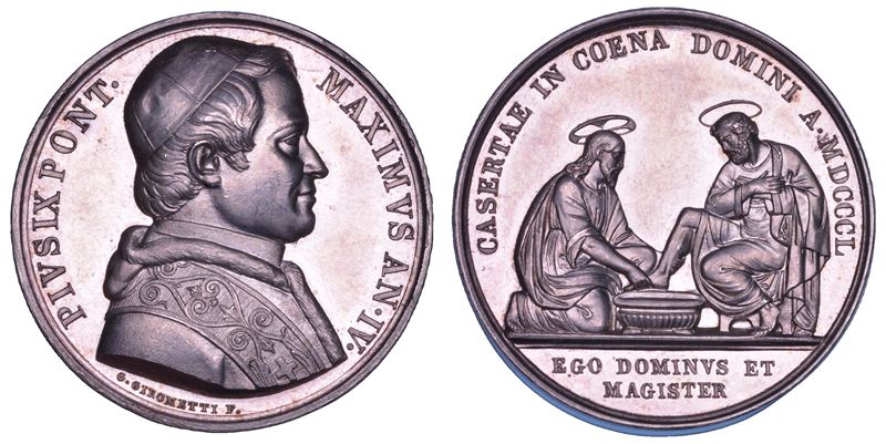 STATO PONTIFICIO. PIO IX (Giovanni Maria Mastai Ferretti), 1846-1878. Medaglia in argento 1850/A.IV. Lavanda dei piedi del Giovedì Santo (Emessa a Caserta).  - Auction Numismatics - Cambi Casa d'Aste